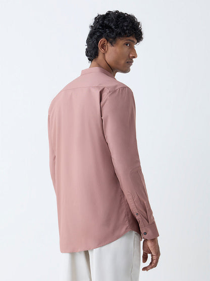 WES Formals Dusty Pink Solid Ultra-Slim Fit Cotton-Blend Shirt