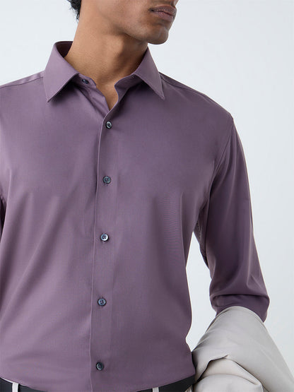 WES Formals Purple Solid Slim-Fit Shirt