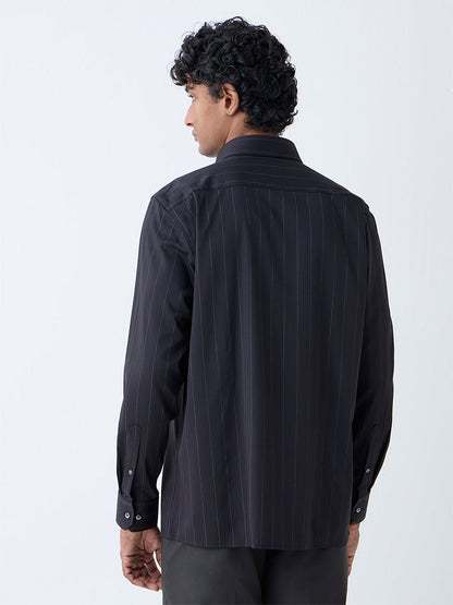 WES Formals Black Pinstriped Slim-Fit Shirt