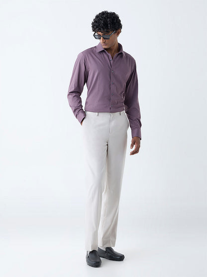 WES Formals Purple Pinstriped Slim-Fit Shirt