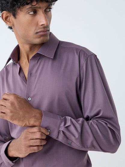 WES Formals Purple Pinstriped Slim-Fit Shirt