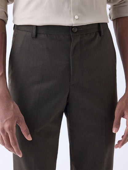WES Formals Brown Ultra Slim-Fit Mid-Rise Trousers