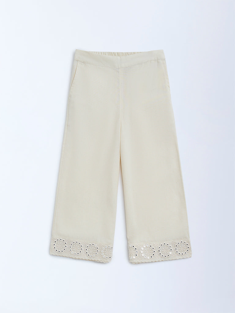 Utsa Kids Off-White Mirror Detailed Cotton Ethnic Pants - (2-8yrs)