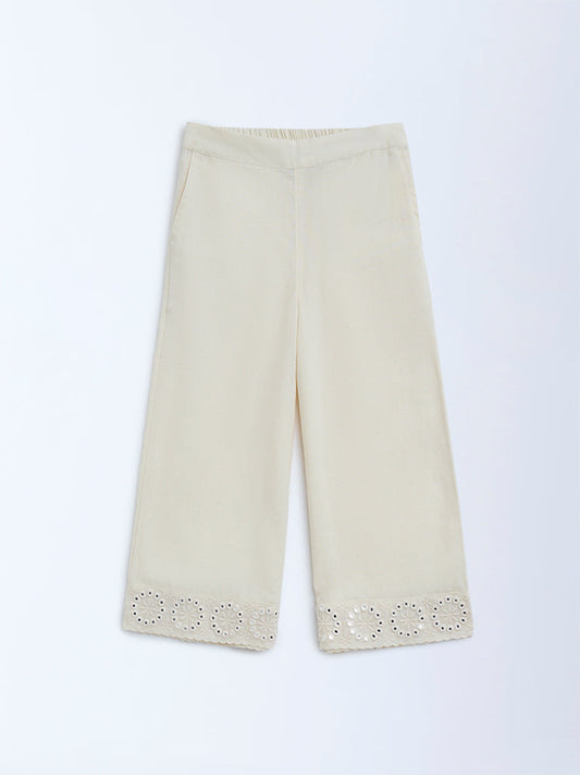 Utsa Kids Off-White Mirror Detailed Cotton Ethnic Pants - (2-8yrs)