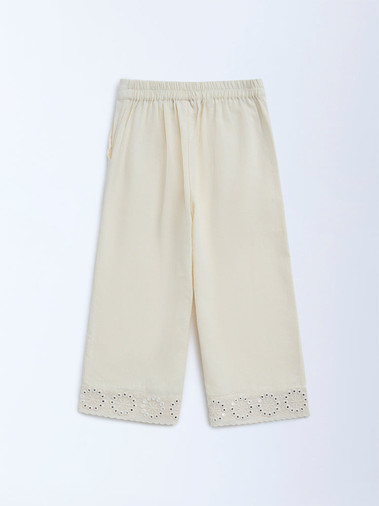 Utsa Kids Off-White Mirror Detailed Cotton Ethnic Pants - (2-8yrs)