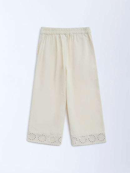 Utsa Kids Off-White Mirror Detailed Cotton Ethnic Pants - (2-8yrs)