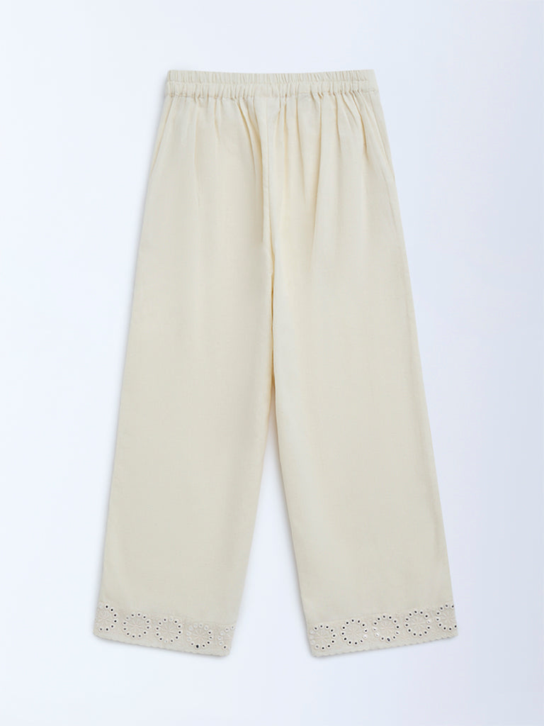 Utsa Kids Off-White Mirror Detailed Cotton Ethnic Pants - (8-14yrs)