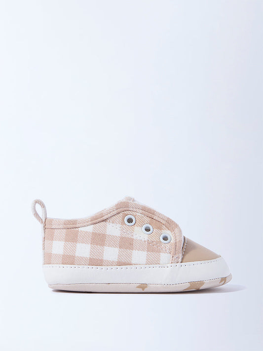 Yellow Beige Gingham Checkered Booties