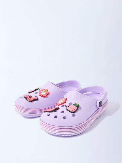 Yellow Lilac Aquatic-Applique-Detailed Clogs