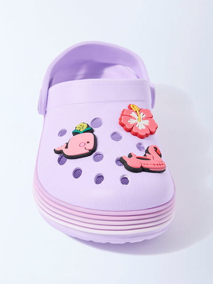 Yellow Lilac Aquatic-Applique-Detailed Clogs