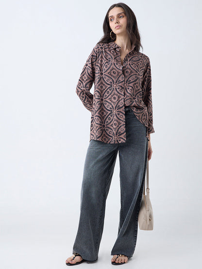 Utsa Brown Leaf Design Tunic