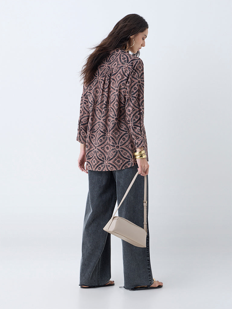 Utsa Brown Leaf Design Tunic