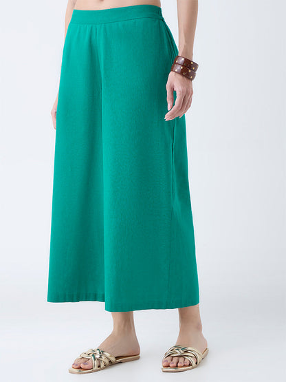 Utsa Green Solid Cotton-Blend Ethnic Pants
