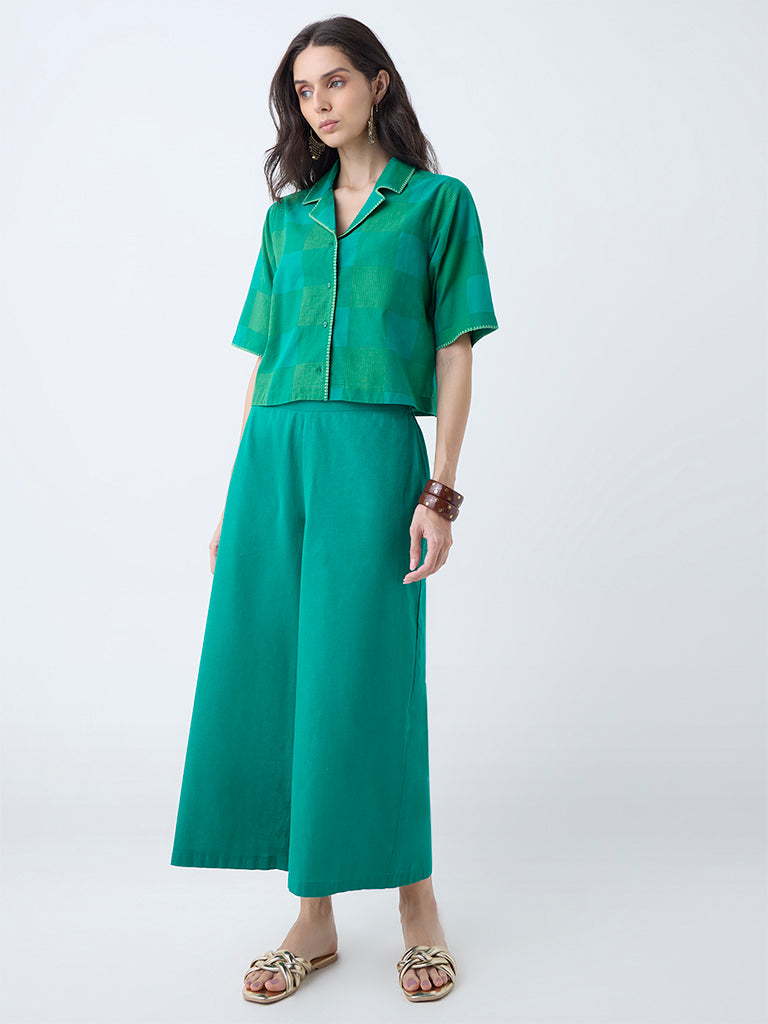 Utsa Green Solid Cotton-Blend Ethnic Pants