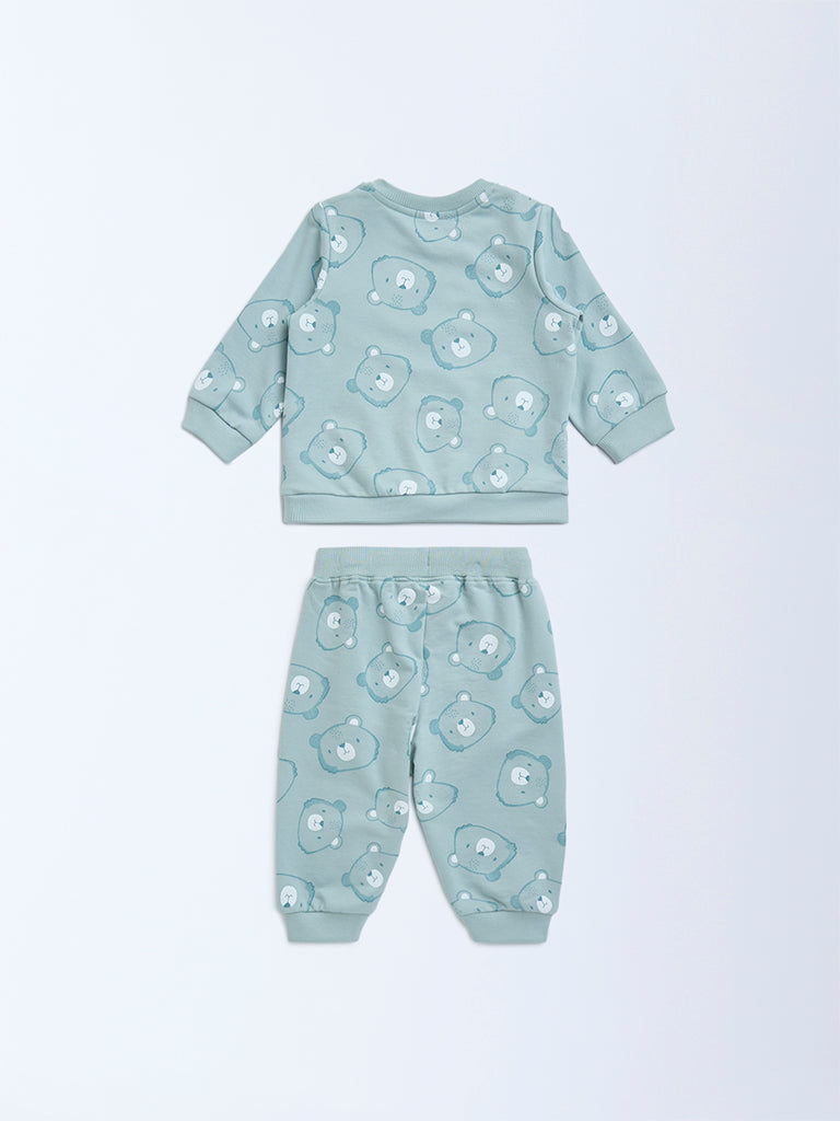 HOP Baby Sage Animal Design Cotton T-Shirt and Joggers Set