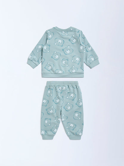 HOP Baby Sage Animal Design Cotton T-Shirt and Joggers Set