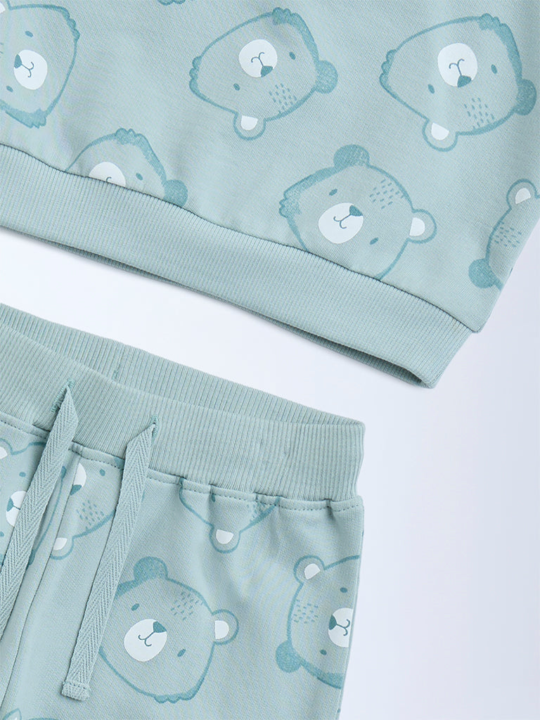 HOP Baby Sage Animal Design Cotton T-Shirt and Joggers Set