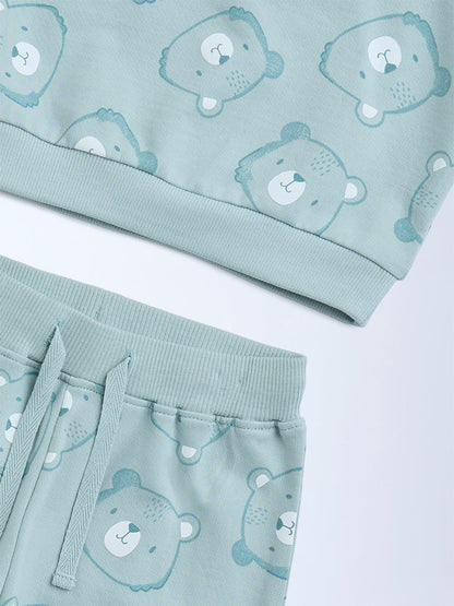 HOP Baby Sage Animal Design Cotton T-Shirt and Joggers Set