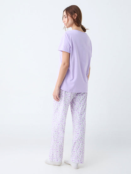 Wunderlove Lilac Printed Cotton Pyjama Set In A Bag