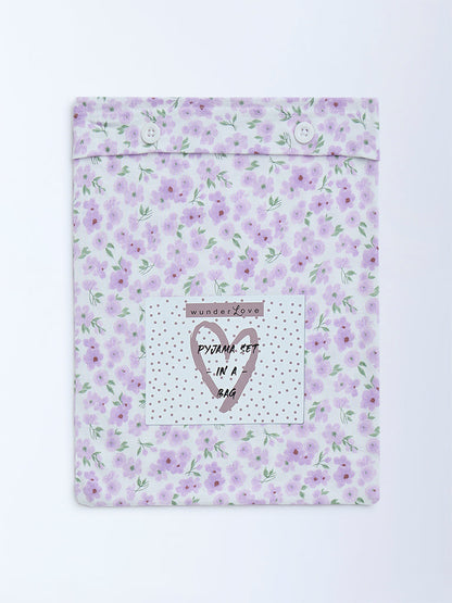 Wunderlove Lilac Printed Cotton Pyjama Set In A Bag