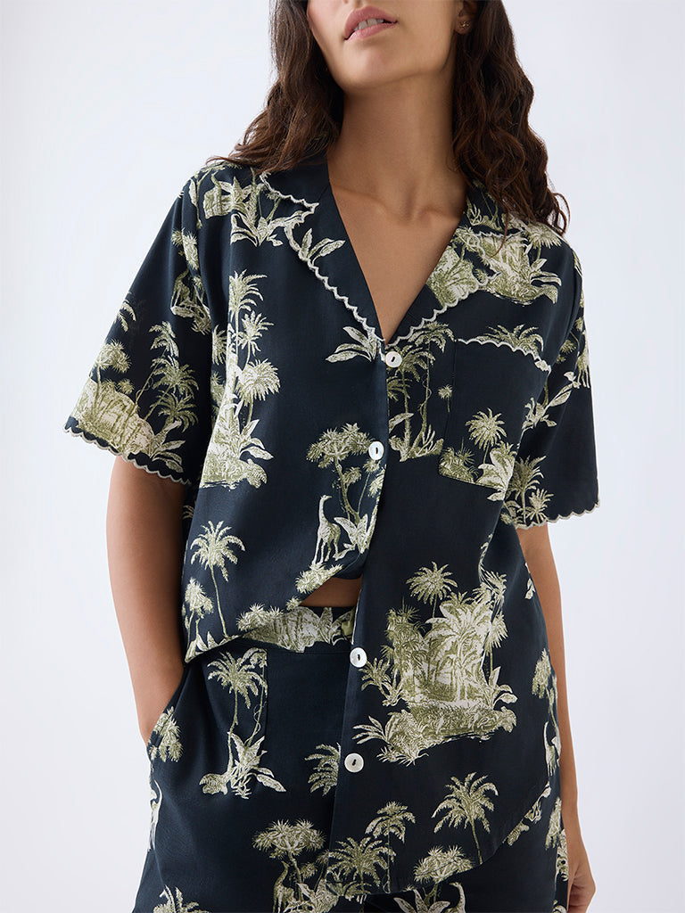 Wunderlove Black Cotton Shirt and Pyjamas Set