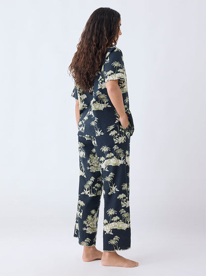 Wunderlove Black Cotton Shirt and Pyjamas Set