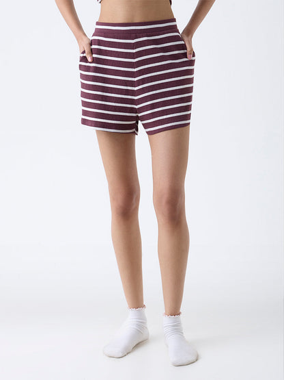 Superstar Brown Striped High-Rise Cotton Shorts