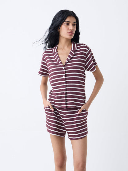 Superstar Brown Striped Cotton Shirt