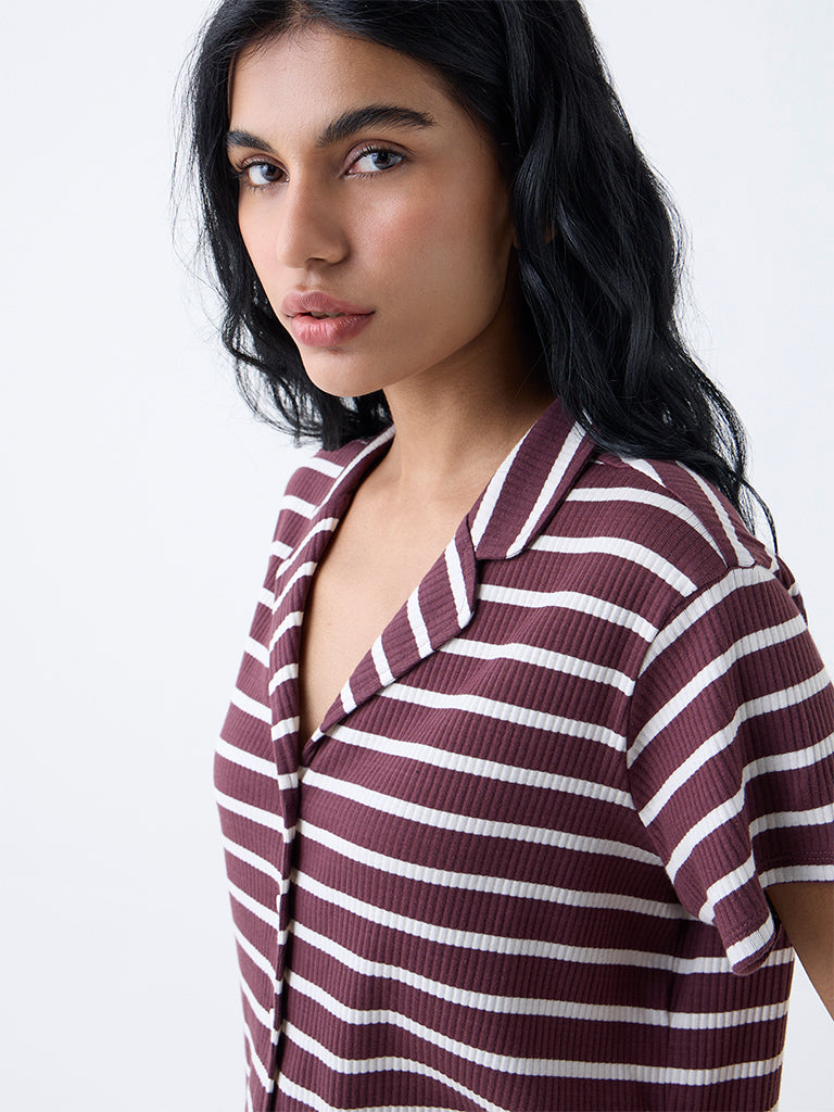 Superstar Brown Striped Cotton Shirt