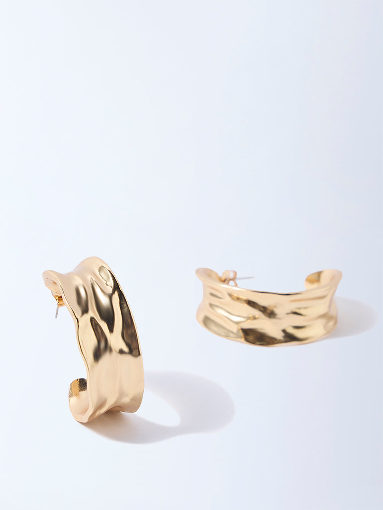 Westside Accessories Gold Molten Statement Half Hoop Earrings