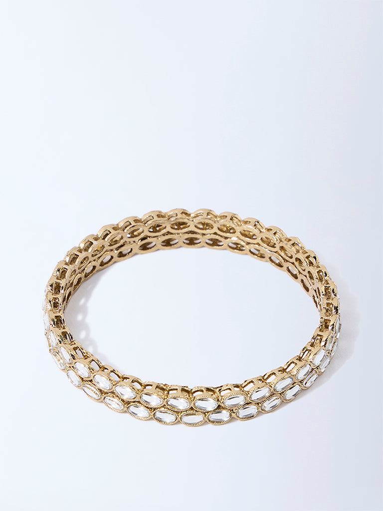 Westside Accessories Gold Gemstone-Detailed Bangles Set - Pack of 2