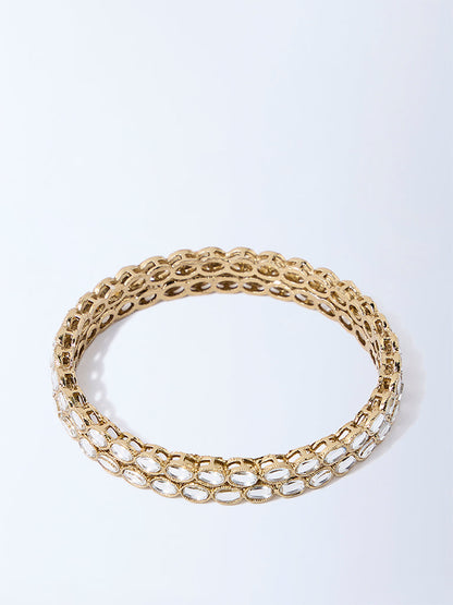 Westside Accessories Gold Gemstone-Detailed Bangles Set - Pack of 2