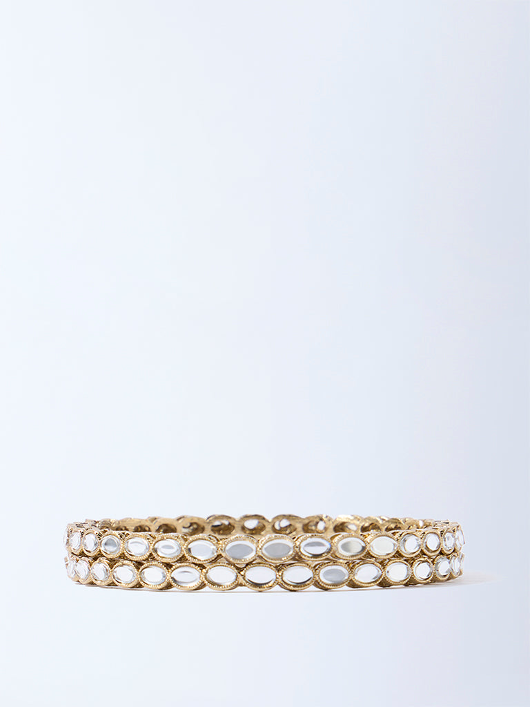 Westside Accessories Gold Gemstone-Detailed Bangles Set - Pack of 2