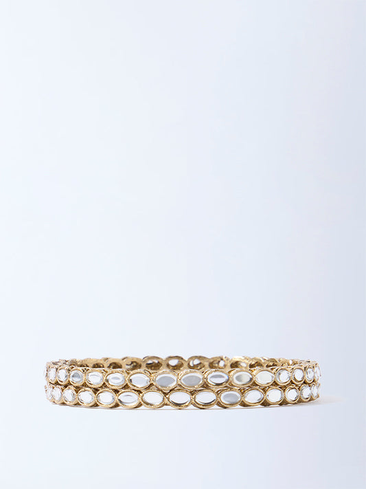 Westside Accessories Gold Gemstone-Detailed Bangles Set - Pack of 2