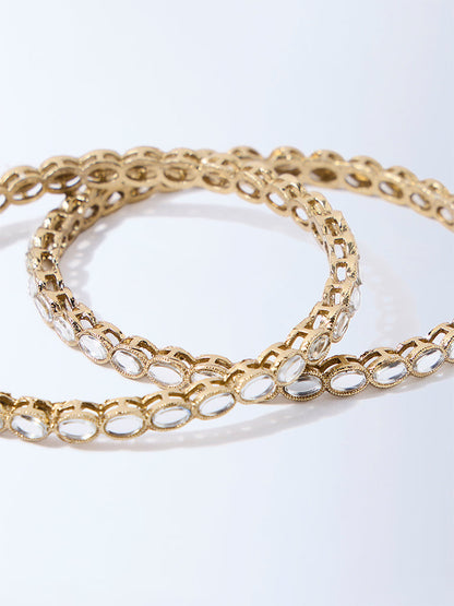 Westside Accessories Gold Gemstone-Detailed Bangles Set - Pack of 2