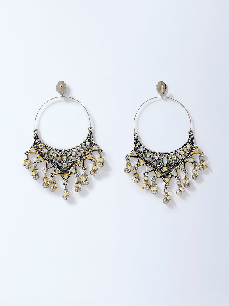 Westside Accessories Silver Embellished Chandbali Earrings