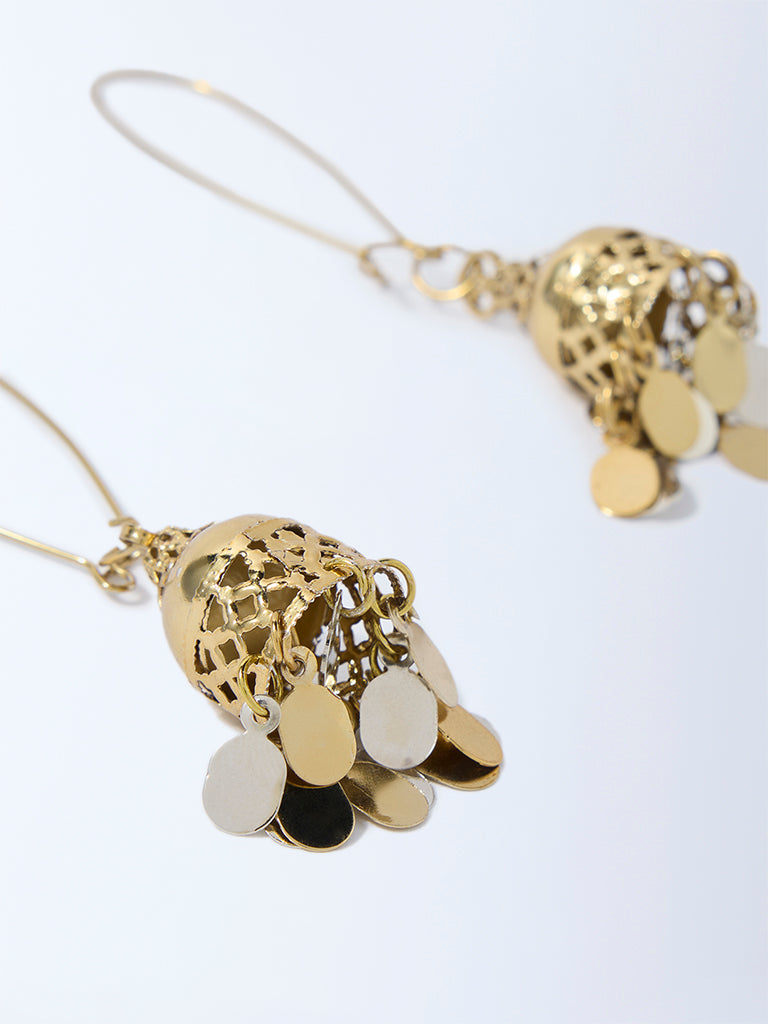 Westside Accessories Gold and Silver Leaf Jhumki Earrings