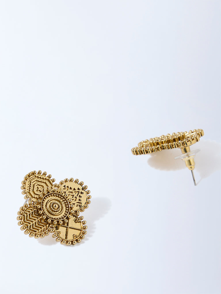 Westside Accessories Gold Textured Disc Stud Earrings