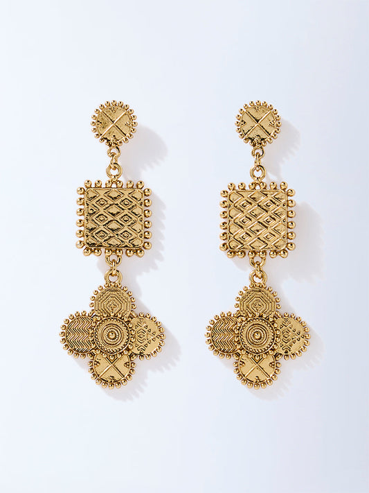 Westside Accessories Gold Textured Disc Dangler Earrings