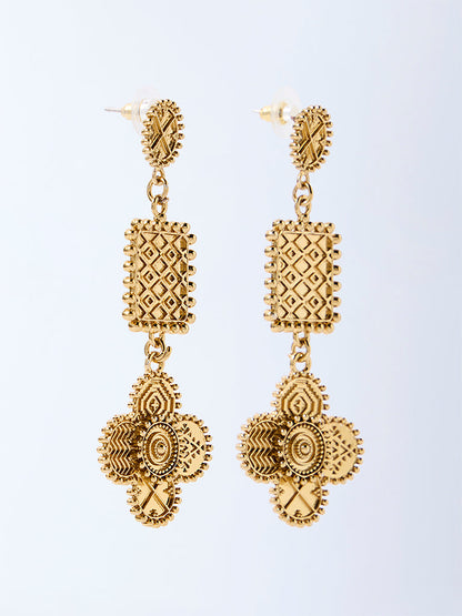 Westside Accessories Gold Textured Disc Dangler Earrings