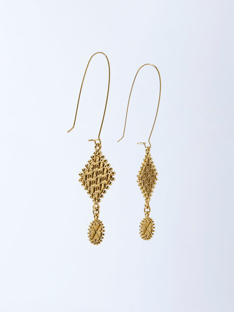 Westside Accessories Gold Textured Dangler Earrings