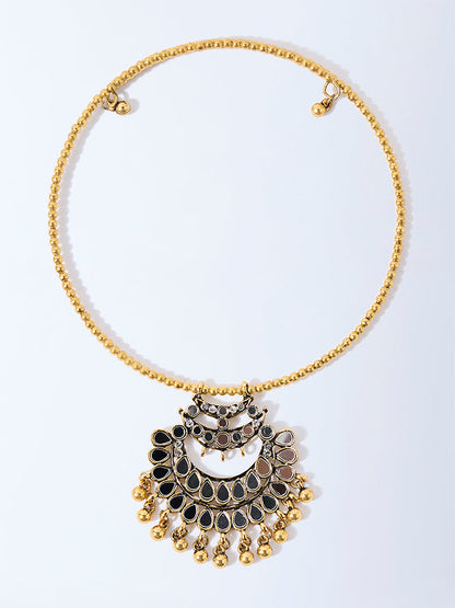 Westside Accessories Gold Glass-Detailed Pendant Choker Necklace