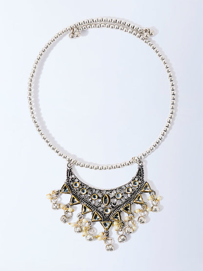 Westside Accessories Silver Glass-Detailed Heavy Pendant Choker Necklace