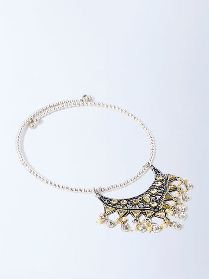 Westside Accessories Silver Glass-Detailed Heavy Pendant Choker Necklace