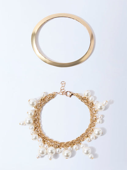 Westside Accessories Gold Bangle and Pearlescent Bracelets Set - Pack of 2