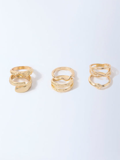 Westside Accessories Gold Textured Assorted Rings Set - Pack of 6