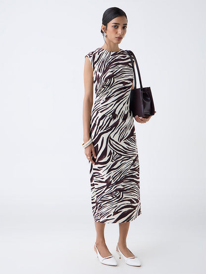 Wardrobe Dark Brown Animal Printed Sheath Dress