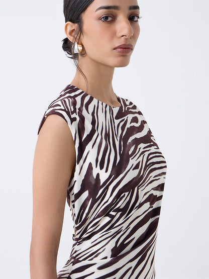 Wardrobe Dark Brown Animal Printed Sheath Dress