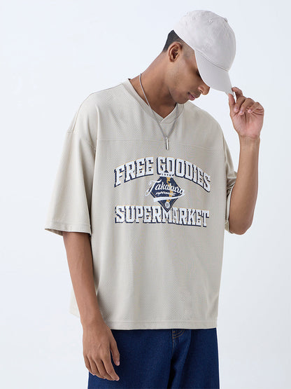 Nuon Beige Typographic Relaxed-Fit T-Shirt