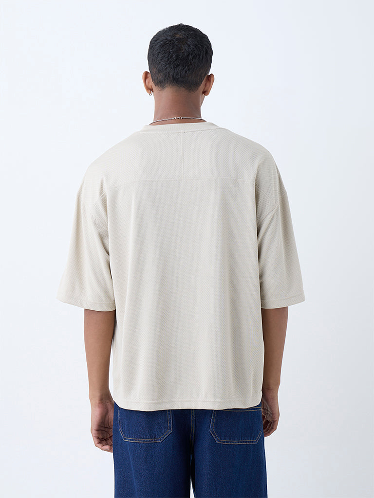 Nuon Beige Typographic Relaxed-Fit T-Shirt